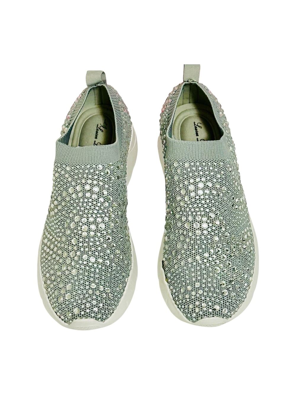 Lauren Lorraine Crystal Rhinestone Slip On Sneakers Gray Size 7.5 Glam Casual